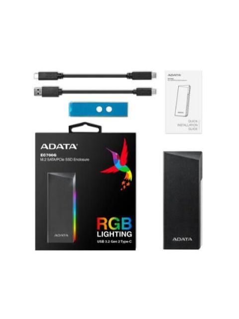 ADATA GABINETE DE DISCO DURO EC700G RGB M.2 SATA USB 3.2 NEGRO