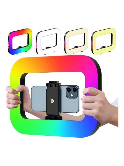 ARO DE LUZ LED RGB RECTANGULAR 28.5CM RECARGABLE CON SOPORTE NEGRO