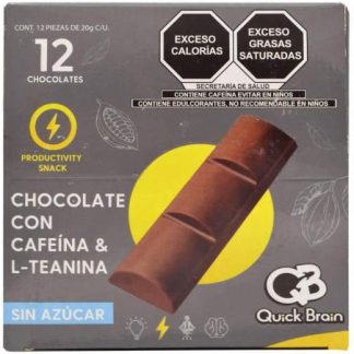 BARRA CHOCOLATE CAFEINA TE VERDE SIN AZUCAR 20 G QUICK BRAIN P 12