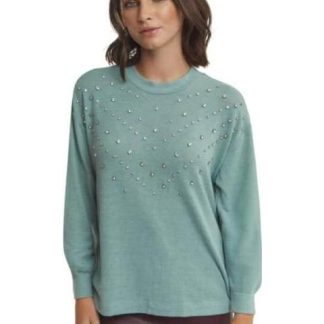 BLUSA CON PEDRERIA AZUL MENTA HOLLY LAND