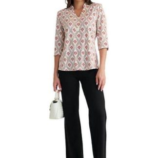 BLUSA ESTAMPADA HUESO PALOMA CARMIN