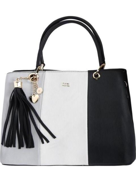 BOLSA SATCHEL CON BLOQUES DE COLOR NEGRO VI LINE