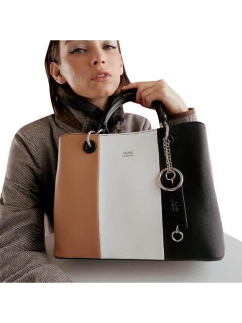 BOLSA SATCHEL CON BLOQUES DE COLOR NEGRO VI LINE
