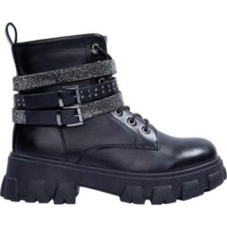 BOTA MILITAR TIRAS CON PIEDRAS NEGRO TIERRA BENDITA