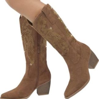 BOTA VAQUERA CON PEDRERIA CAMEL TIERRA BENDITA