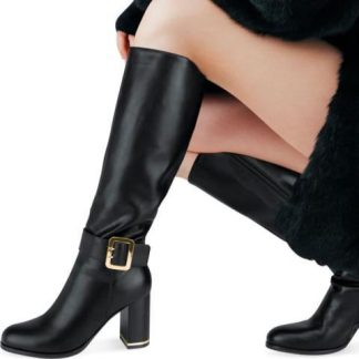 BOTA VESTIR TUBO ALTO CON HEBILLA NEGRO YAELI FASHION