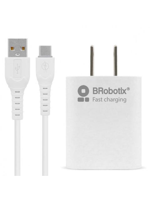 BROBOTIX CARGADOR DE PARED 6001318 5V 1X USB-A BLANCO - INCLUYE CABLE USB A - USB C