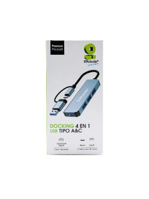 BROBOTIX DOCKING STATION 4 EN 1 USB 3.0-USB-C 4X USB 3.0 GRIS - Image 3