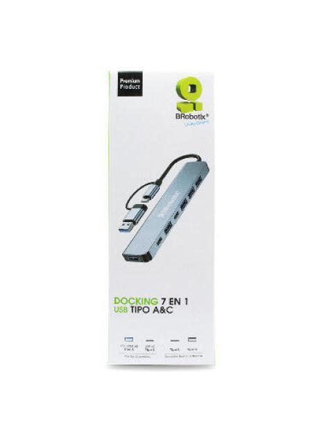 BROBOTIX DOCKING STATION 7 EN 1 USB 3.0-USB-C 5X USB 3.0 2X USB-C GRIS - Image 3
