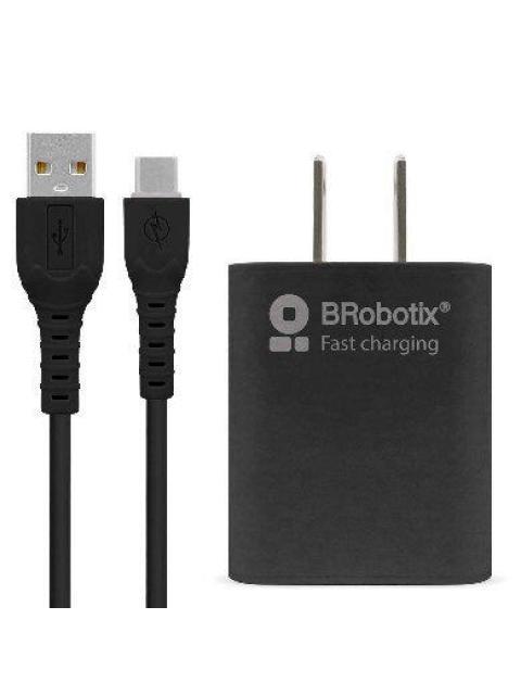BROBOTIX KIT CARGADOR DE PARED DE CARGA RAPIDA 6001561 5V 1X USB-A 3.0 NEGRO - INCLUYE CABLE USB A - USB C