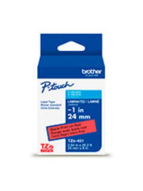 BROTHER CINTA TZE451G NEGRO SOBRE ROJO TRANSFERENCIA TERMICA 24 MM X 8 METROS 350 PAGINAS 1 PIEZA