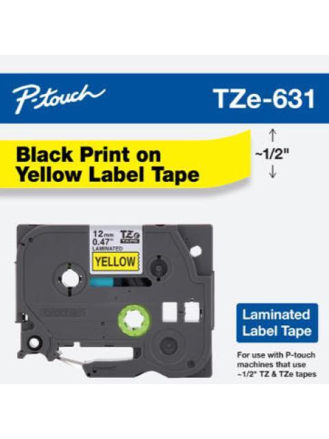 BROTHER CINTA TZE631G NEGRO SOBRE AMARILLO TRANSFERENCIA TERMICA 12 MM X 8 METROS 1 PIEZA