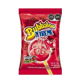 BUBBAXTREME PALETA CON RELLENO LIQUIDO SABOR FRESA BOLSA CON 20 PZ