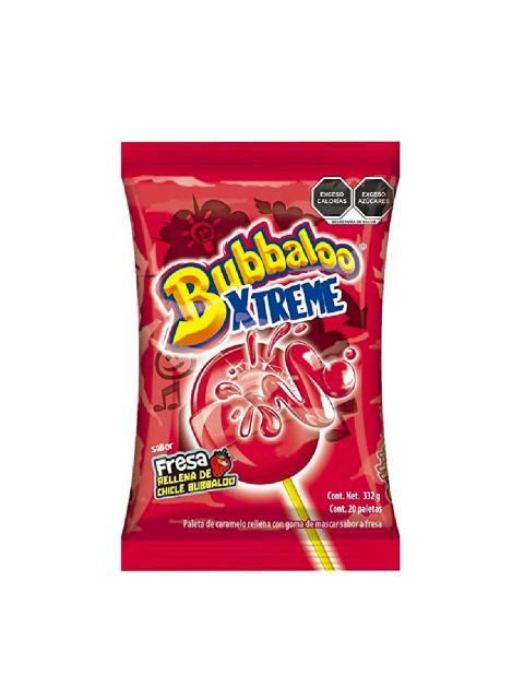 BUBBAXTREME PALETA CON RELLENO LIQUIDO SABOR FRESA BOLSA CON 20 PZ