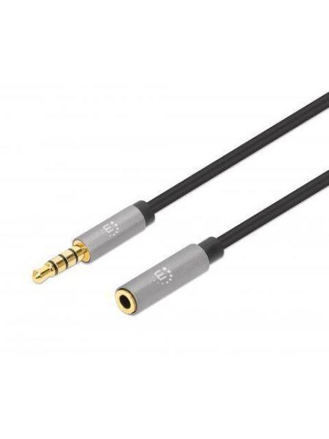 CABLE MANHATTAN AUDIO ESTEREO 3.5MM EXTENSION MACHO - HEMBRA 1M NEGRO-ALUMINIO PLATEADO 356022