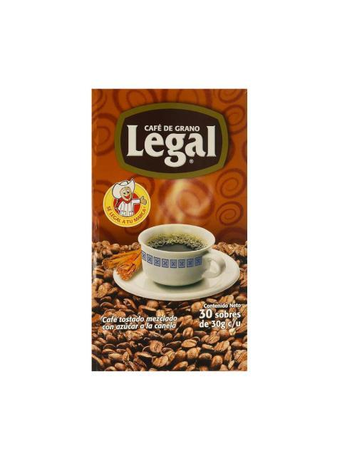 CAFE LEGAL MOLIDO CON CANELA PAQUETE CON 30 SOBRES DE 28 GRAMOS