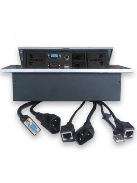 CAJA DE MESA RJ45 CAT 5E HDMI SVGA USB V2.0 3.5 MM NEMA 515R PLATA BROBOTIX 005514