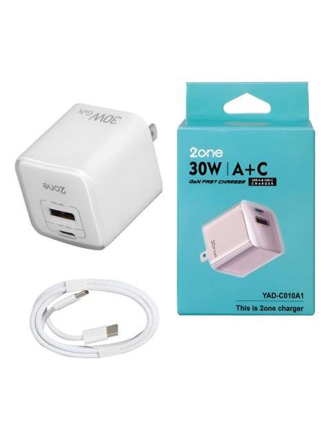 CARGADOR 30W USB Y TIPO C CARGA RAPIDA CABLE TRENZADO GAN PD