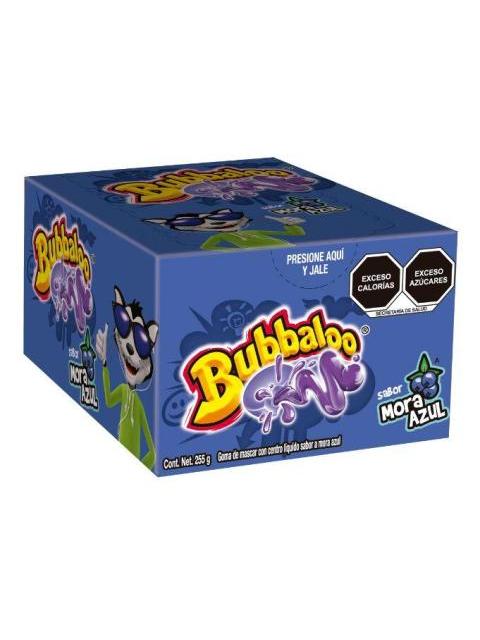 CHICLE CON RELLENO LIQUIDO BUBBALOO SABOR MORA AZUL CON 47 PIEZAS