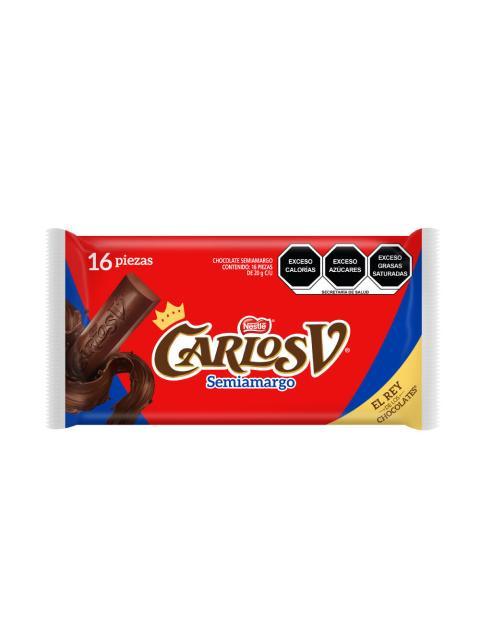 CHOCOLATE CARLOS V SUIZO SEMIAMARGO BARRA 16 PIEZAS DE 20GR