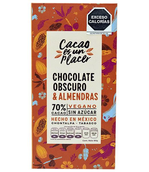 CHOCOLATE EN BARRA OBSCURO ALMENDRAS 80 G CACAO ES UN PLACER