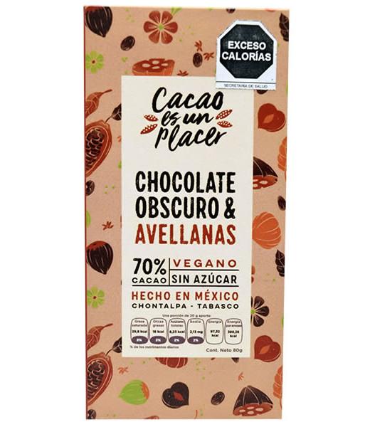 CHOCOLATE EN BARRA OBSCURO CON AVELLANAS 80 G CACAO ES UN PLACER