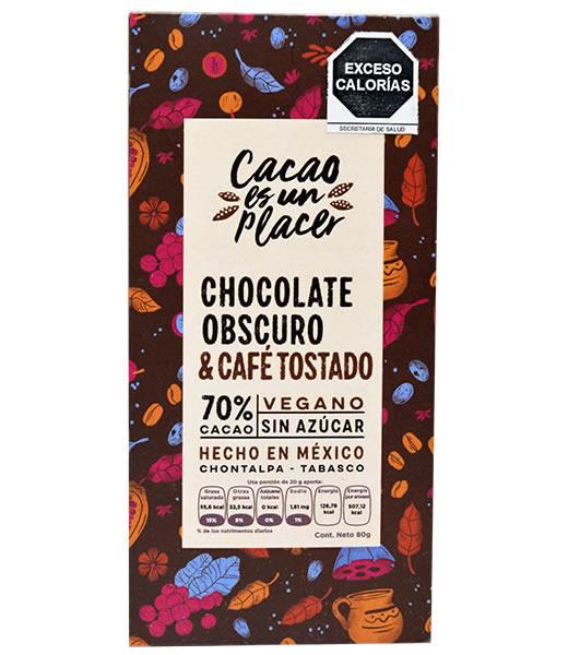 CHOCOLATE EN BARRA OBSCURO CAFE TOSTADO 80 G CACAO ES UN PLACER