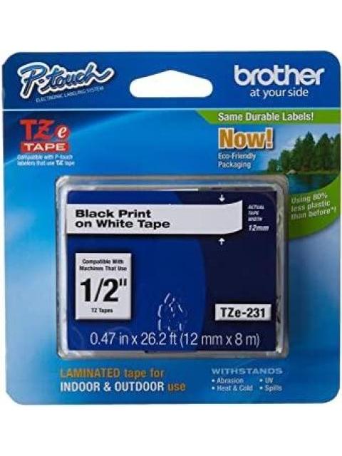 CINTA BROTHER TZE231 NEGRO EN BLANCO 12MM X 8M