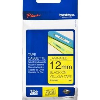 CINTA BROTHER TZE631 NEGRO EN AMARILLO 12MM X 8M
