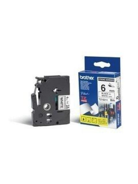 CINTA BROTHER TZE-S211 NEGRO SOBRE BLANCO EXTRA ADHESIVA 6MM X 8M PARA PTD600