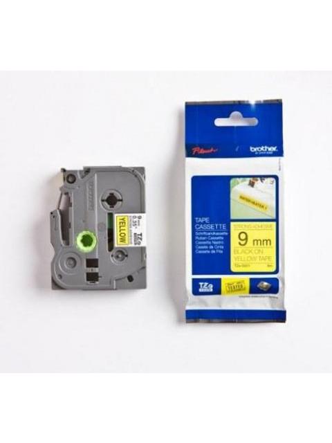 CINTA BROTHER TZES621 - TEXTO NEGRO SOBRE FONDO AMARILLO - 9MM X 8MTS - SUPER ADHESIVA