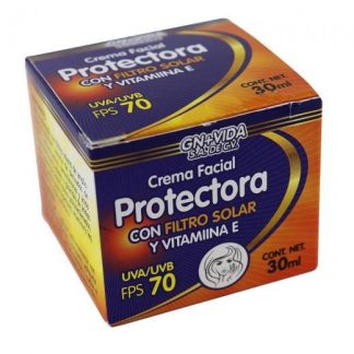 CREMA FACIAL PROTECTORA CON FILTRO SOLAR Y VIT. E (FPS 70) 30ML. GN+VIDA