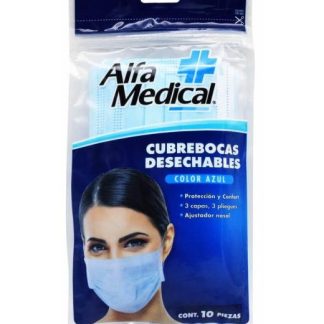 CUBREBOCAS DESECHABLE AZUL 10 PZA ALFA MEDICAL