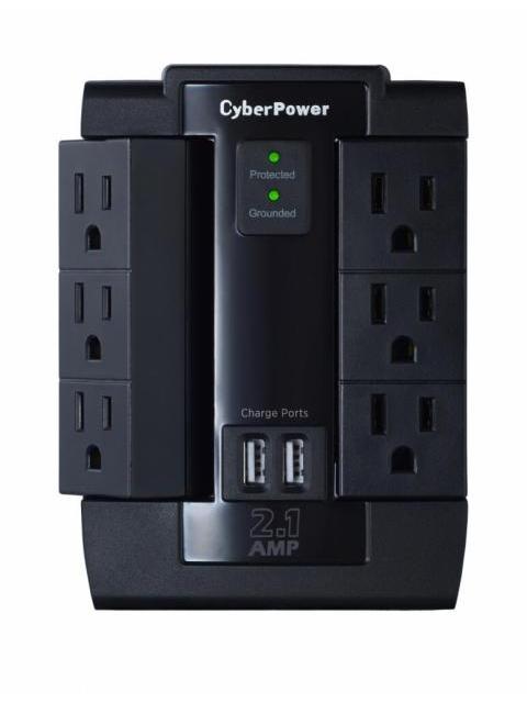 CYBERPOWER SUPRESOR DE PICOS P600WSURC1 6 CONTACTOS 2X USB 1200 JOULES