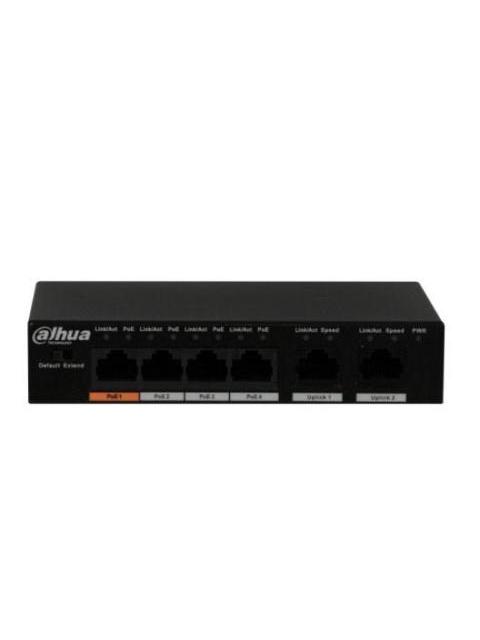 DAHUA PFS30064ET60 SWITCH POE DE 6 PUERTOS FAST ETHERNET 4 PUERTOS POE 2 PUERTOS UPLINK 60 WTS SOPORTA POE WATCHDOG PUERTO 1 HIPOE 60 WATTS NB