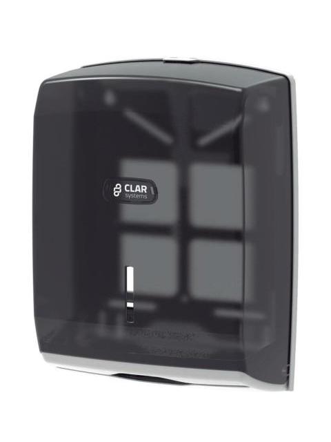 DISPENSADOR DE TOALLA INTERDOBLADA INNOVA ABS ANTIESTATICO. CLAR SYSTEMS. COLOR HUMO. CAPACIDAD PARA 600 TOALLAS