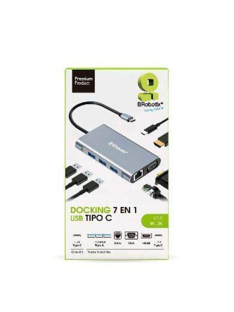 BROBOTIX DOCKING STATION 7 EN 1 6001202 USB C 3X USB 3.01X HDMI 1X VGA 1X RJ-45 PLATA - Image 4