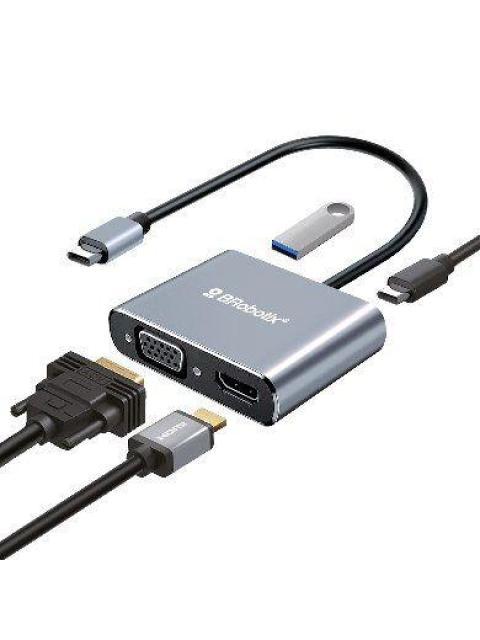 DOCKING STATION DE INTERFAZ 4 EN 1 BROBOTIX 2X USB-C HDMI 2X USB 3.0 VGA PLATA 6000687