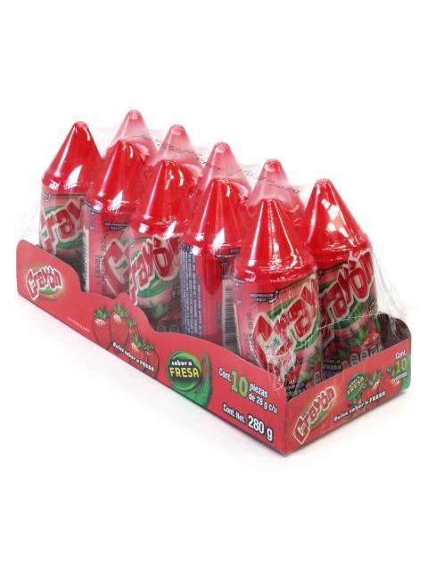 DULCE ACIDITO CRAYON FRESA PAQUETE CON 10 PIEZAS DE 28 GR