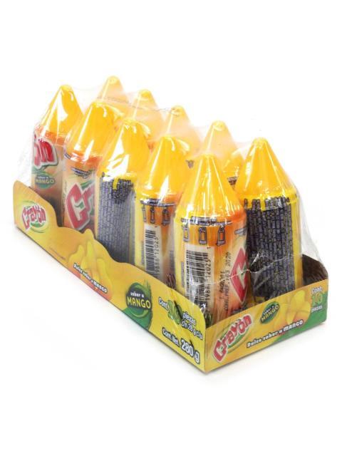 DULCE ACIDITO CRAYON MANGO PAQUETE CON 10 PIEZAS DE 28 GR