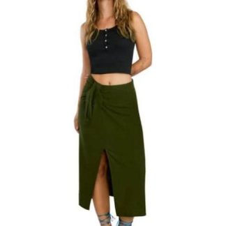 FALDA MIDI DE LINO VERDE OLIVO HOLLY LAND