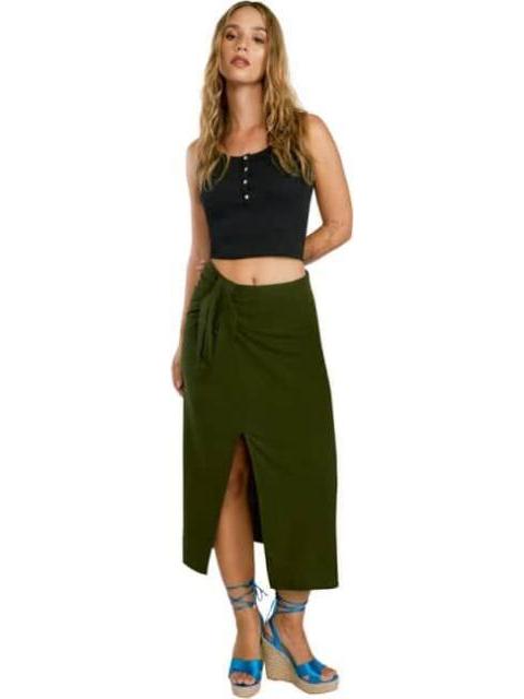 FALDA MIDI DE LINO VERDE OLIVO HOLLY LAND