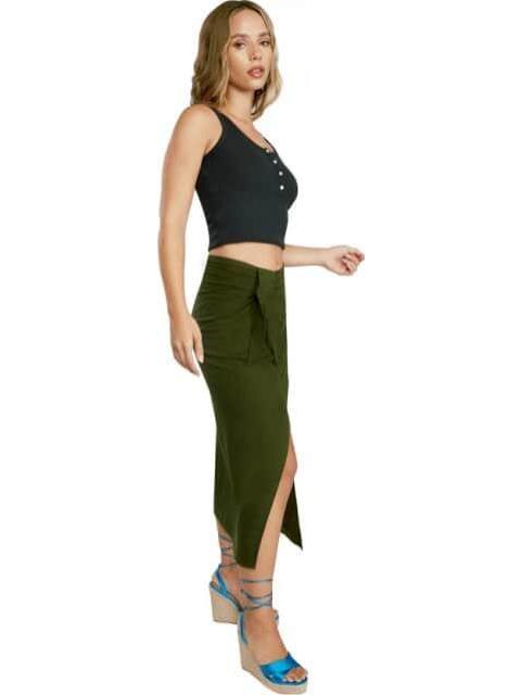 FALDA MIDI DE LINO VERDE OLIVO HOLLY LAND - Image 6