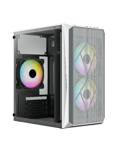 GABINETE ACTECK DOOM GI630 CON VENTANA MICRO-TOWER MICRO-ATX-MINI-ITX USB 3.0-2.0 CON FUENTE DE 500W 3 VENTILADORES RGB INSTALADOS BLANCO