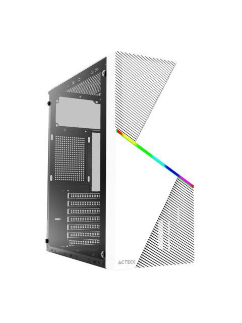 GABINETE ACTECK DRACO GM450 CON VENTANA RGB MIDI-TOWER ATX-MICRO-ATX-MINI ATX USB 2.0 CON FUENTE DE 500W SIN VENTILADORES INSTALADOS BLANCO