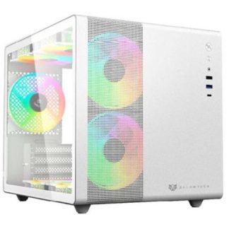 GABINETE BALAM RUSH TANK MINI GI930 CON VENTANA MINI-TOWER ITX-MINI-ATX USB 3.0-C SIN FUENTE 3 VENTILADORES ARGB INSTALADOS BLANCO