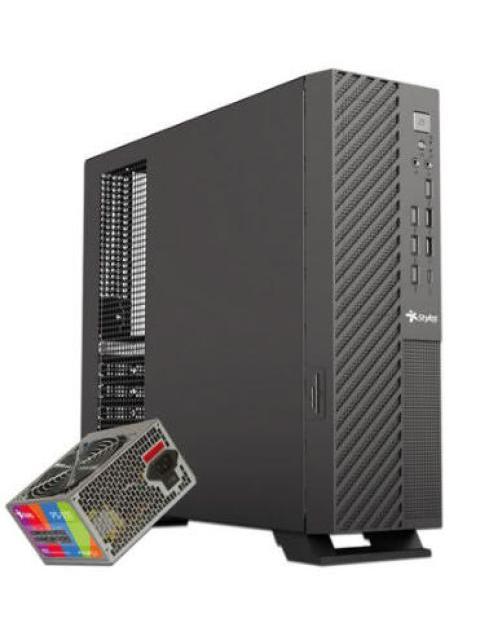 GABINETE STYLOS MINCE SLIM MINI-TOWER MICRO-ATX USB 2.0-3.0 CON FUENTE DE 550W SIN VENTILADORES INSTALADOS NEGRO