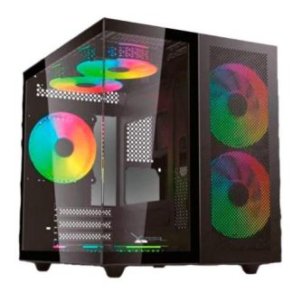 GABINETE XZEAL CXI1 CON VENTANA ARGB CUBO MICRO-ATX-MINI-ITX USB 3.0-1.1 SIN FUENTE 3 VENTILADORES ARGB INSTALADOS NEGRO