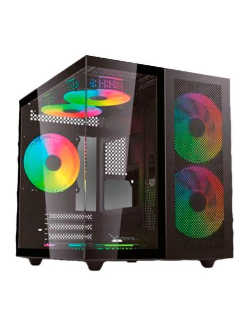 GABINETE XZEAL CXI1 CON VENTANA ARGB CUBO MICRO-ATX-MINI-ITX USB 3.0-1.1 SIN FUENTE 3 VENTILADORES ARGB INSTALADOS NEGRO