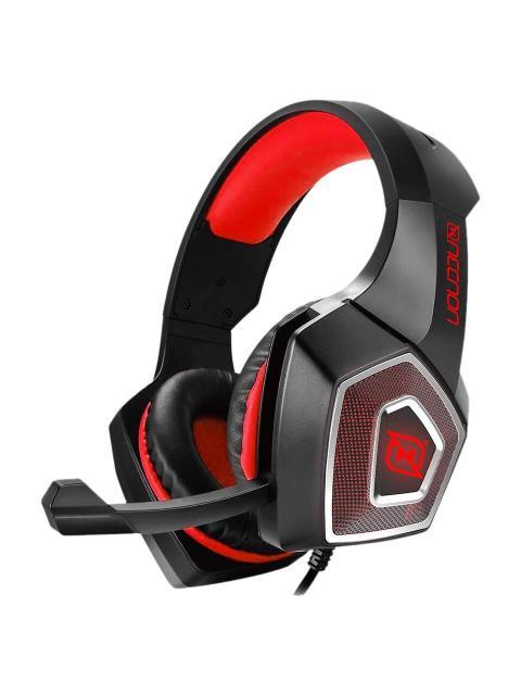 HEADSET GAMING OVEREAR NBHG DRAGON LED ALAMBRICO DIADEMA FLEXIBLE CON VIBRACION MICROFONO 3.5MM USB PC CONSOLAS CELULAR C-ADAPTADOR ROJO
